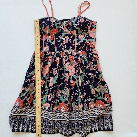 Band Of Gypsies Floral Bustier Mini Dress Navy Coral Boho Cottagecore Cute - Picture 12 of 12